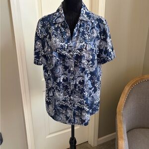 Karen Scott Navy and White Floral Blouse